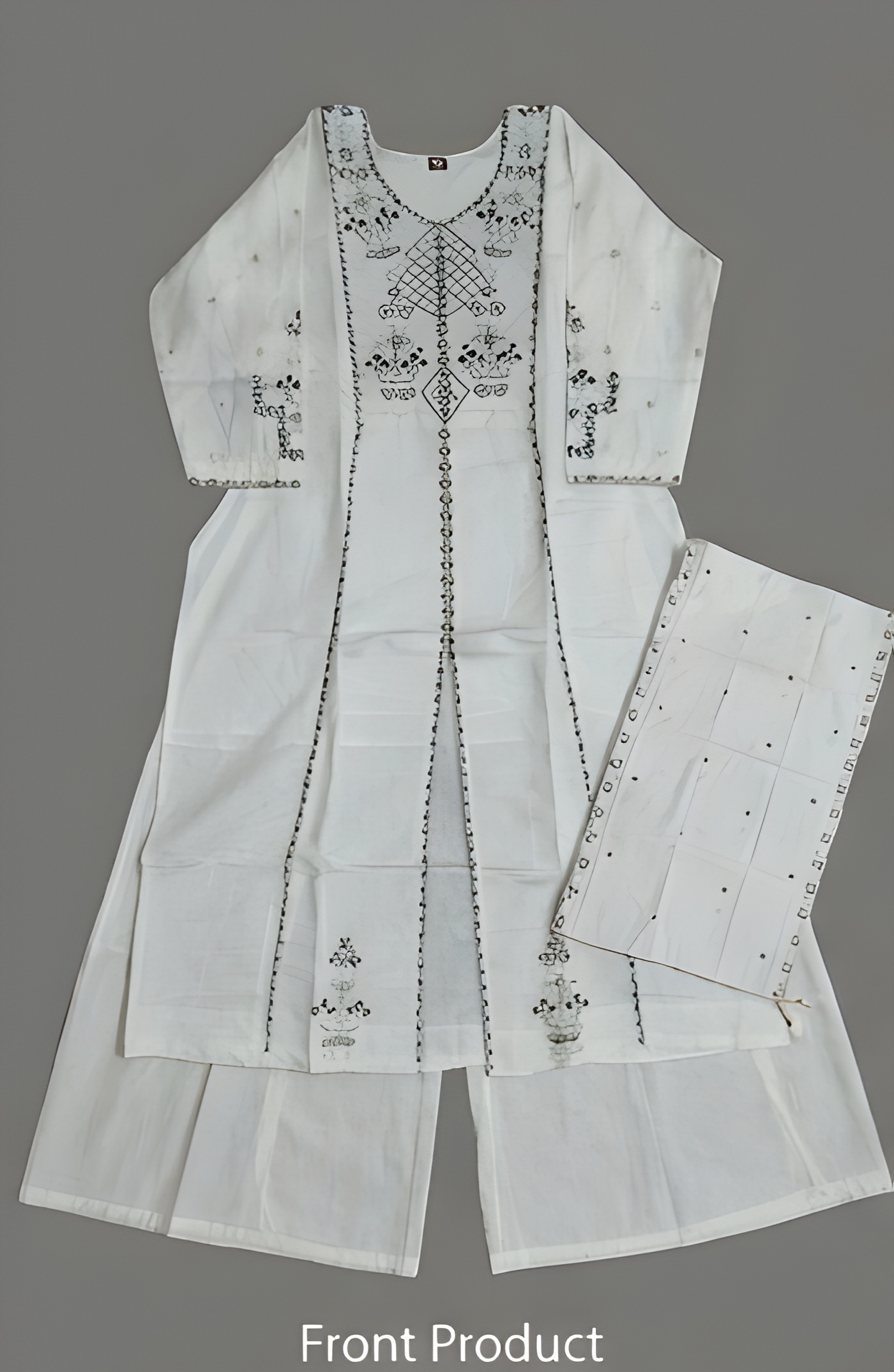 Monochrome Hand-Embroidered Ivory Anarkali Three-Piece Suit