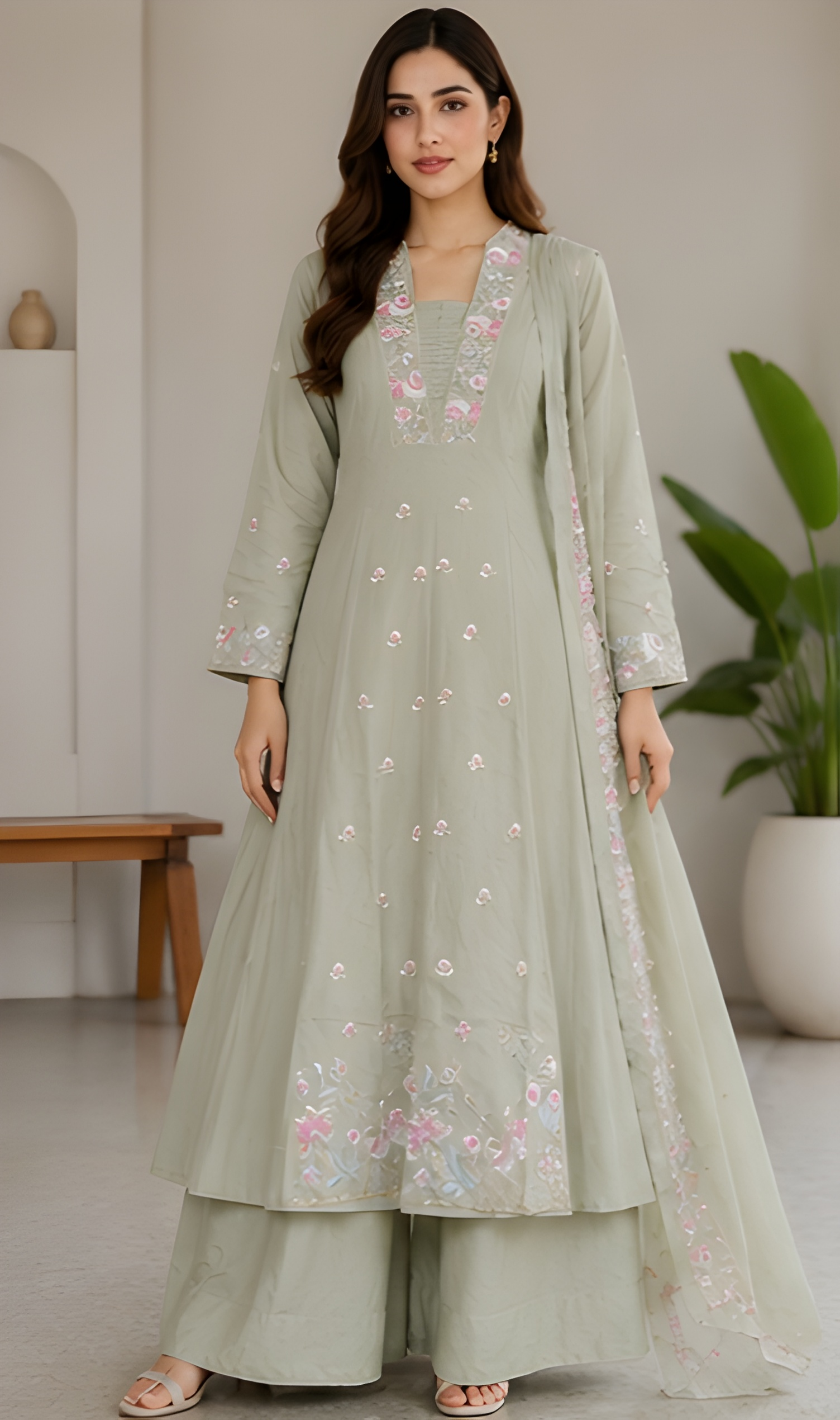 Embroidered Anarkali Three Piece Suit