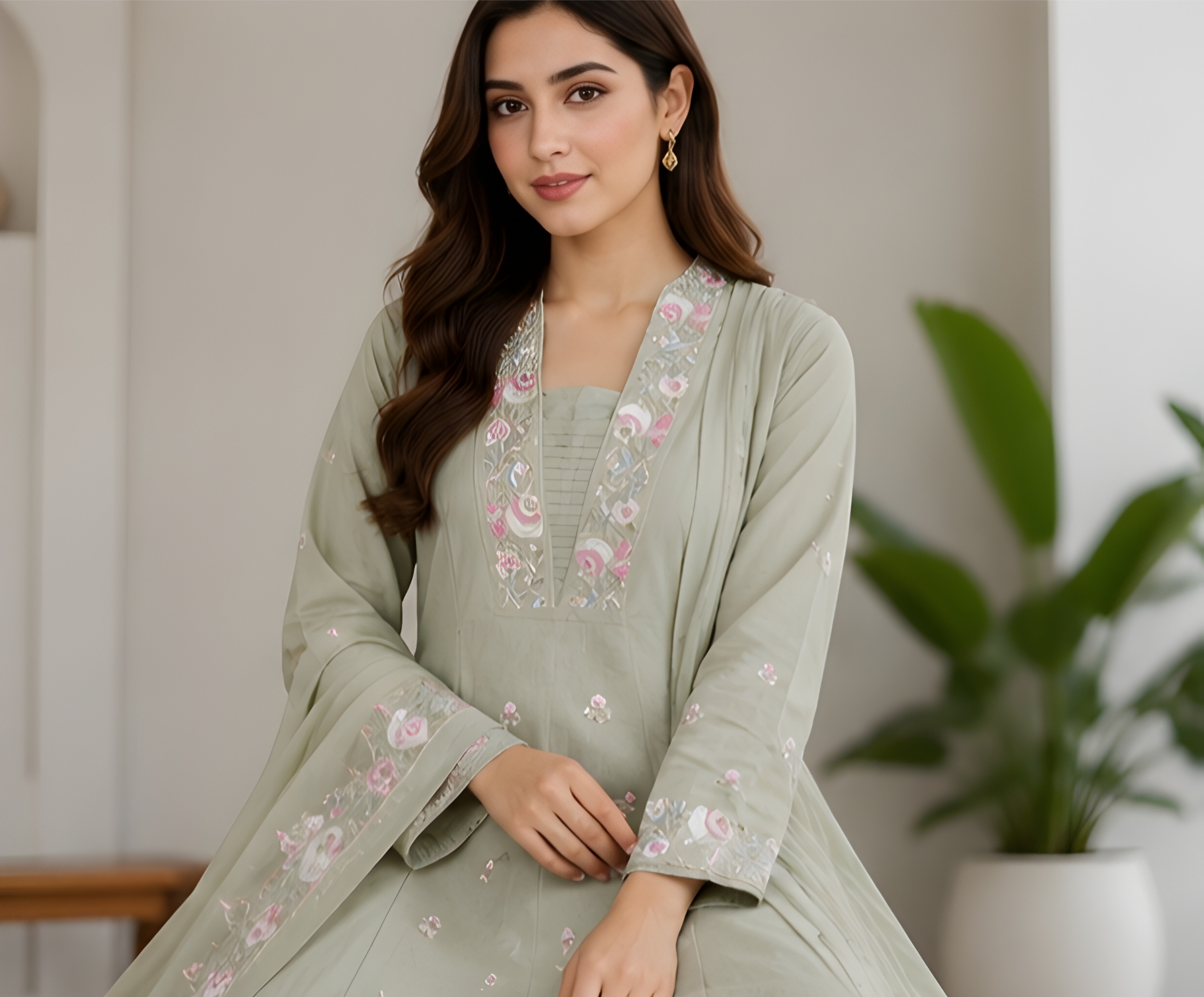 Embroidered Anarkali Three Piece Suit