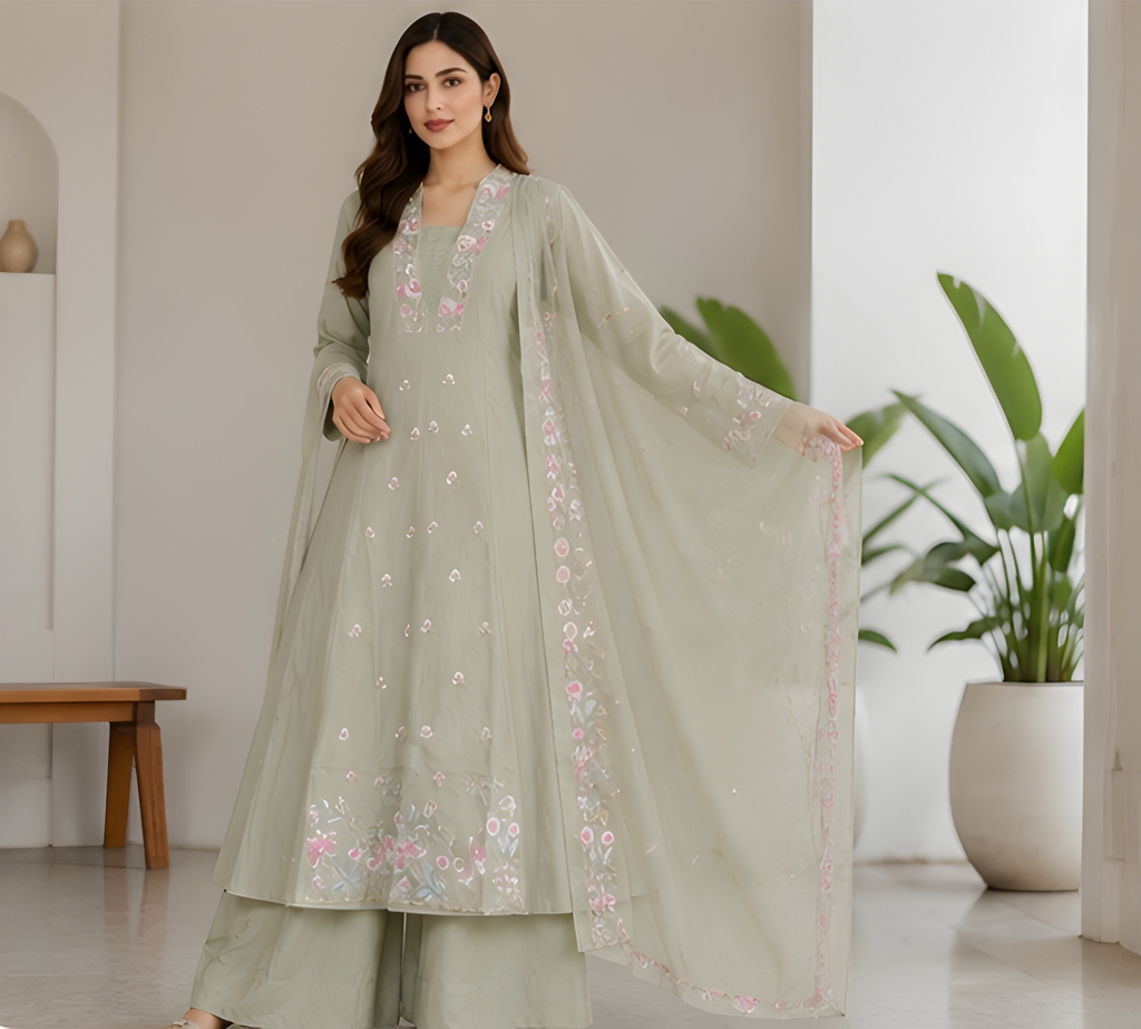 Embroidered Anarkali Three Piece Suit
