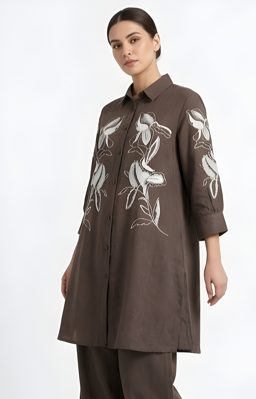 Floral Embroidered Premium Cotton Tunic & Wide-Leg Co-Ord Set