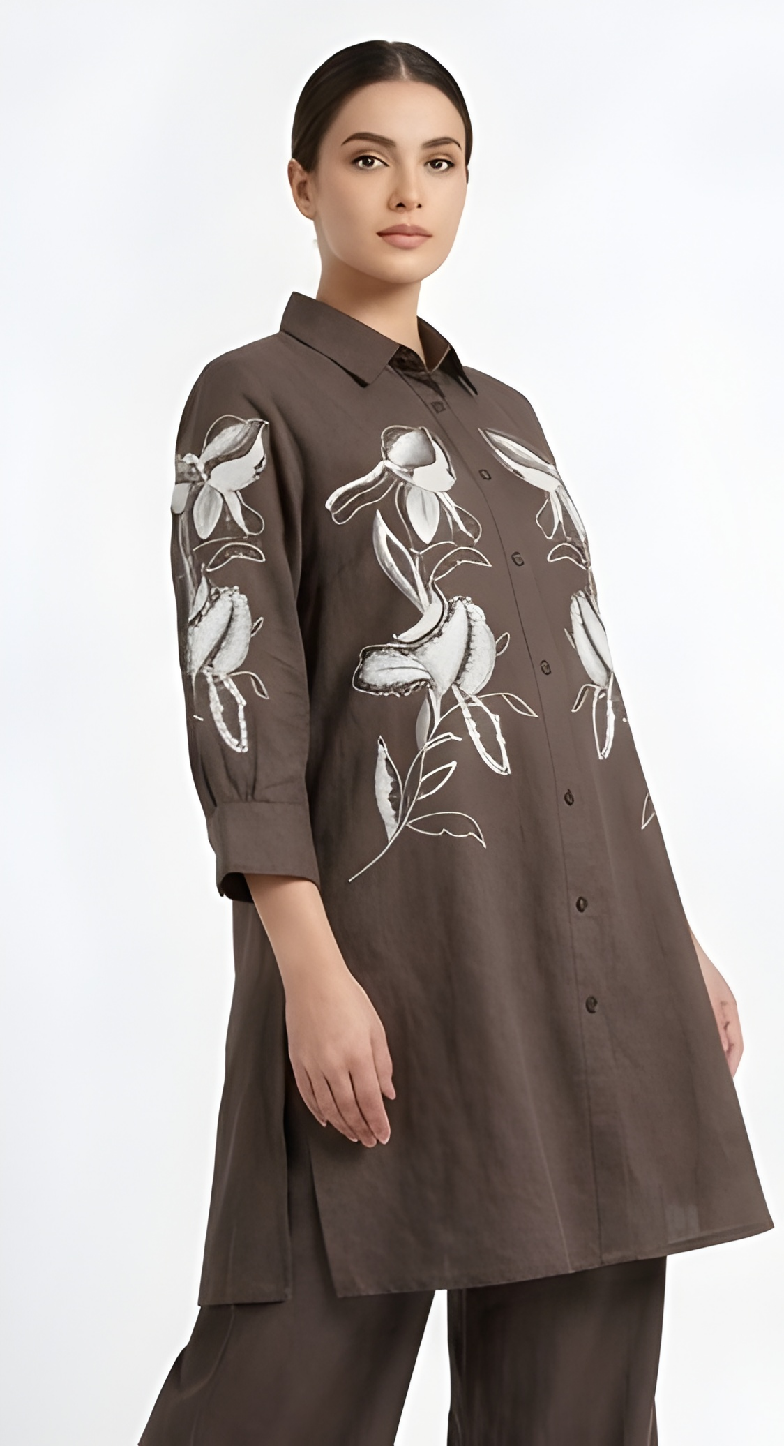 Floral Embroidered Premium Cotton Tunic & Wide-Leg Co-Ord Set
