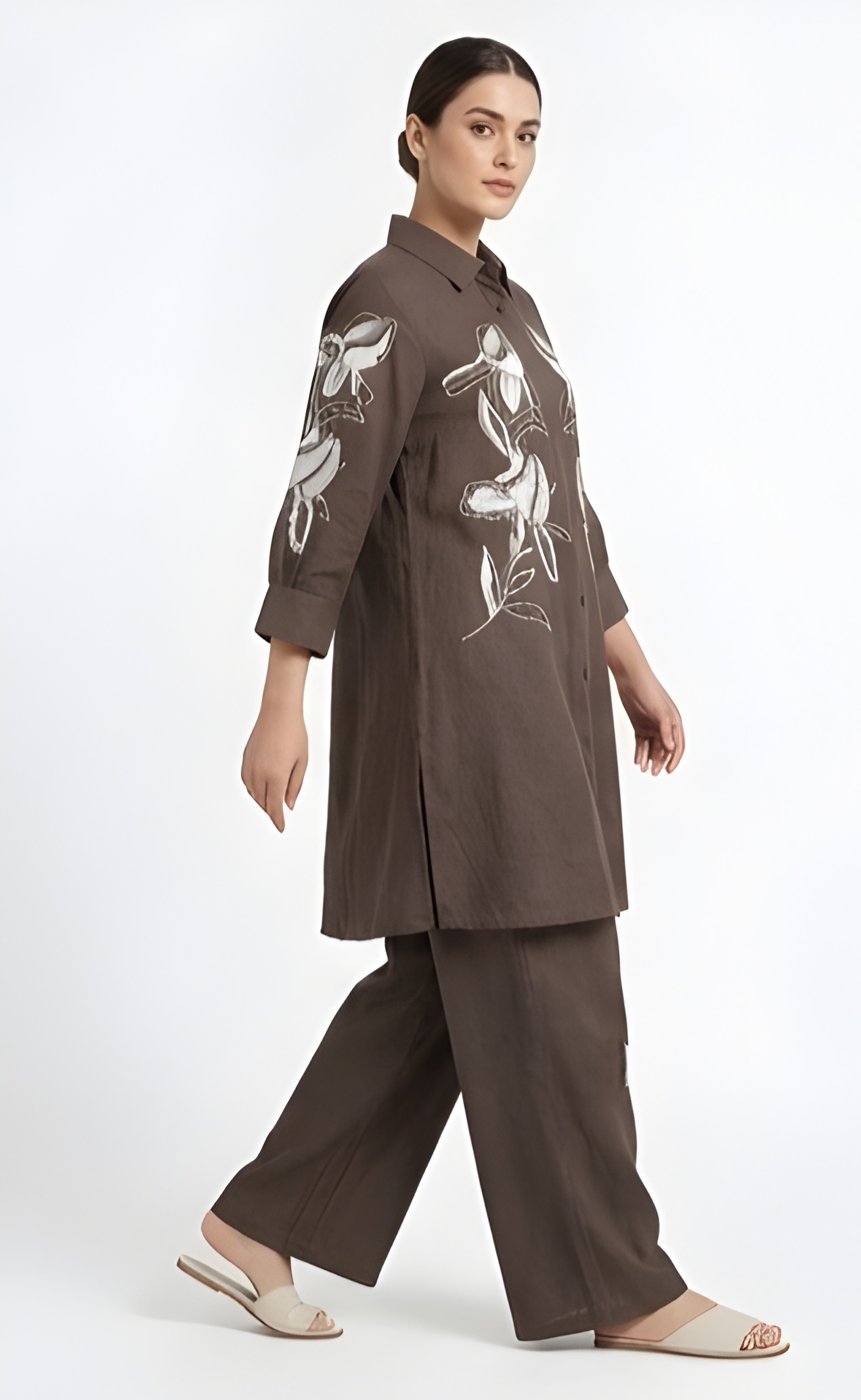 Floral Embroidered Premium Cotton Tunic & Wide-Leg Co-Ord Set