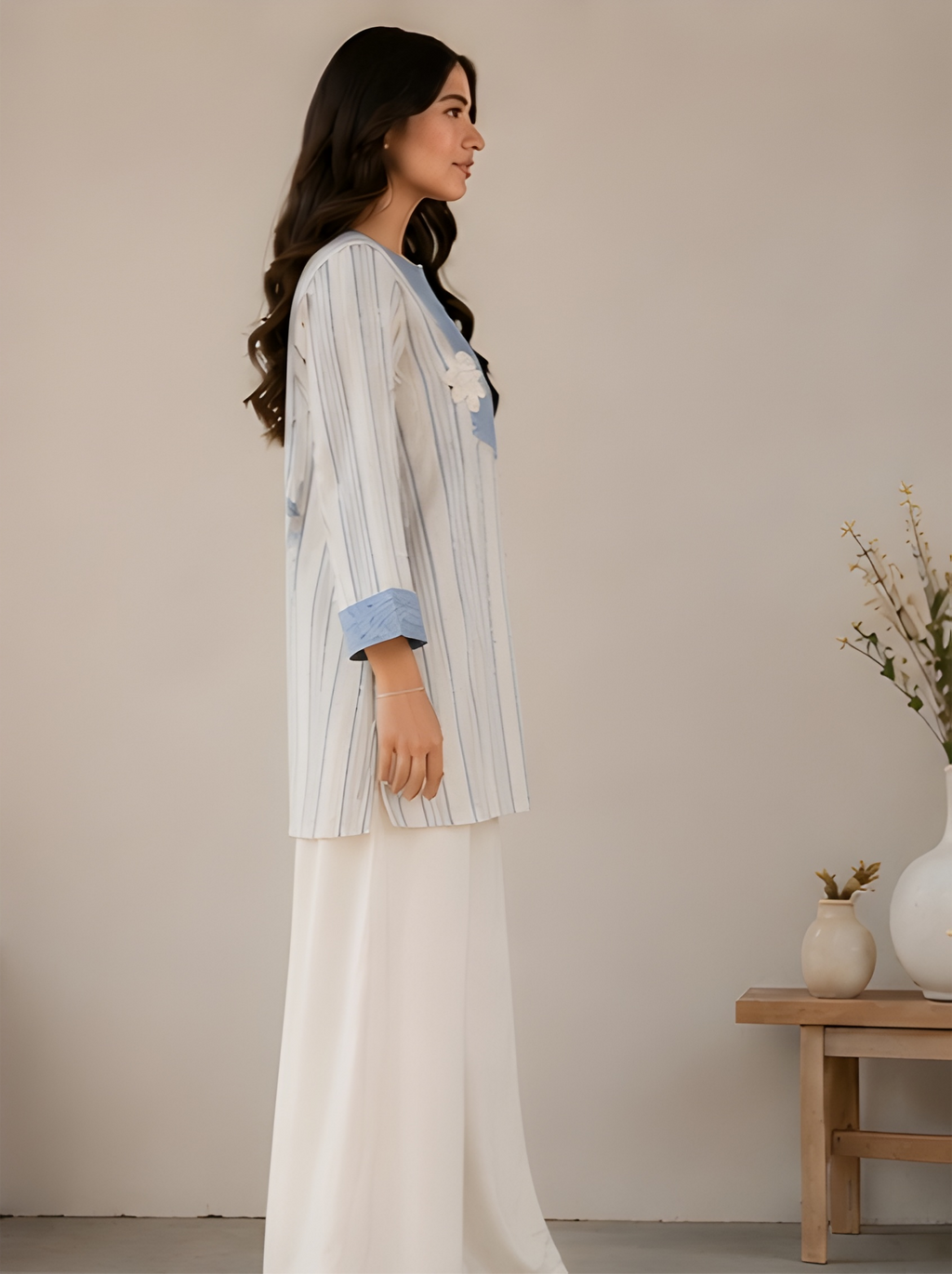 Floral Appliqué Khadi Cotton Blend Co-Ord Set