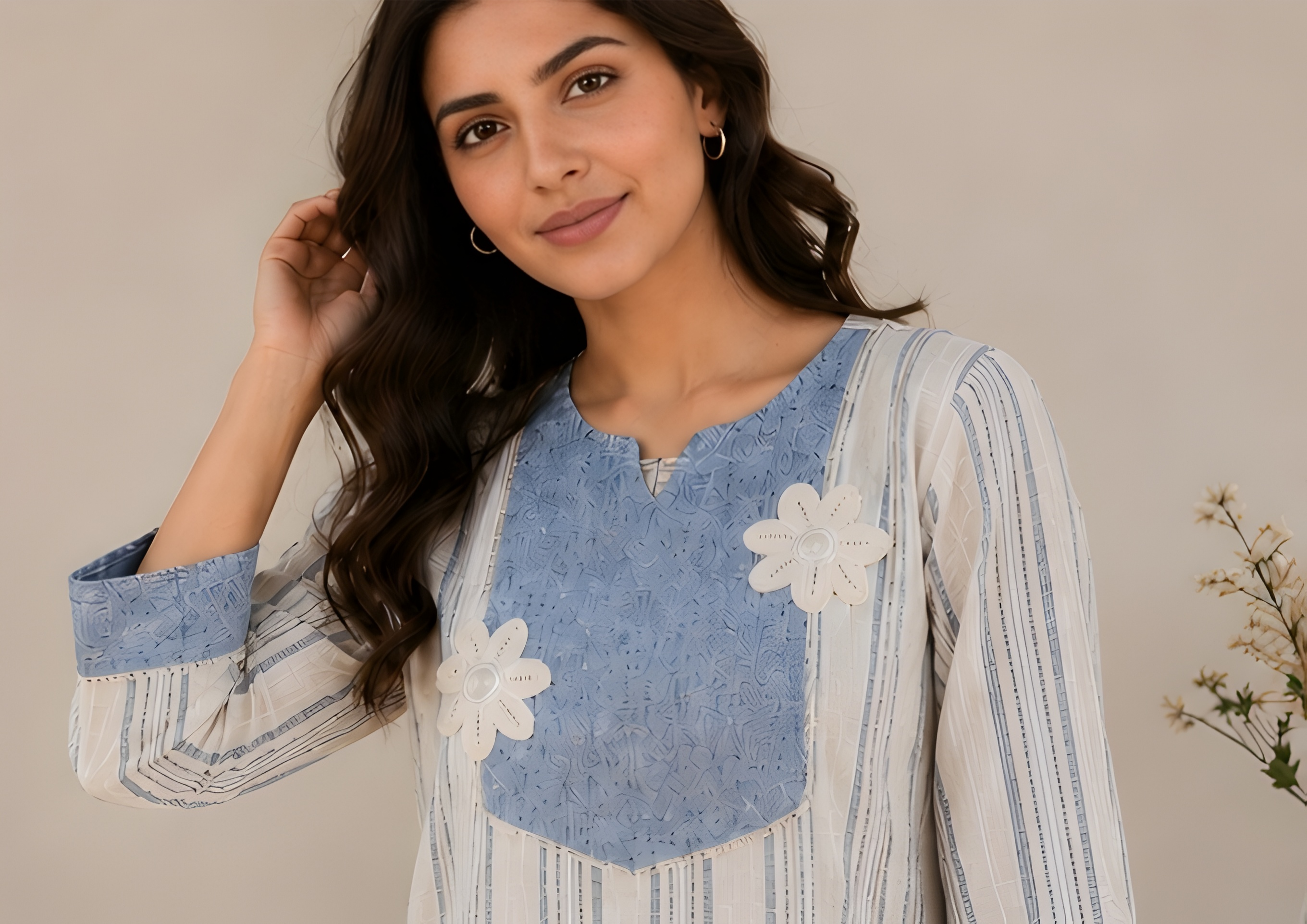Floral Appliqué Khadi Cotton Blend Co-Ord Set
