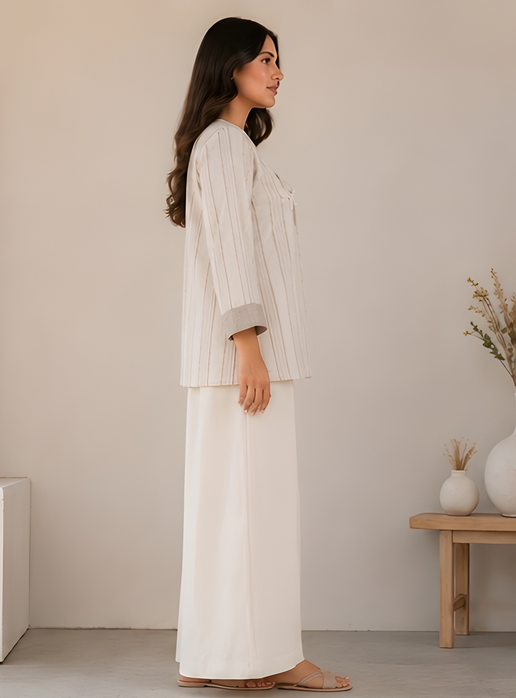 Floral Appliqué Khadi Cotton Blend Co-Ord Set