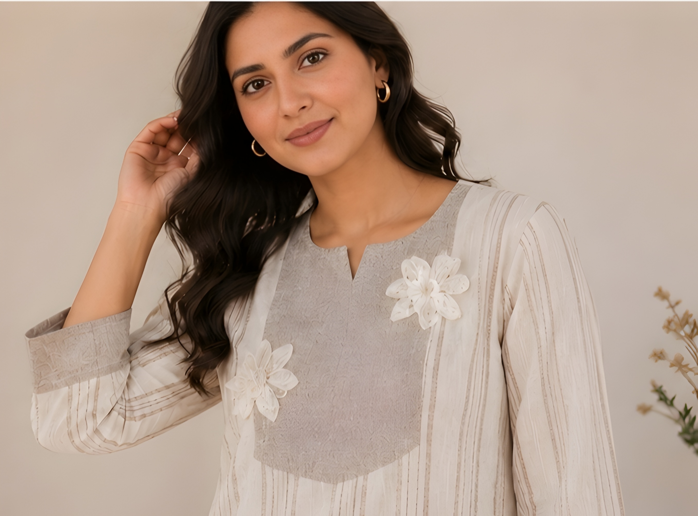 Floral Appliqué Khadi Cotton Blend Co-Ord Set