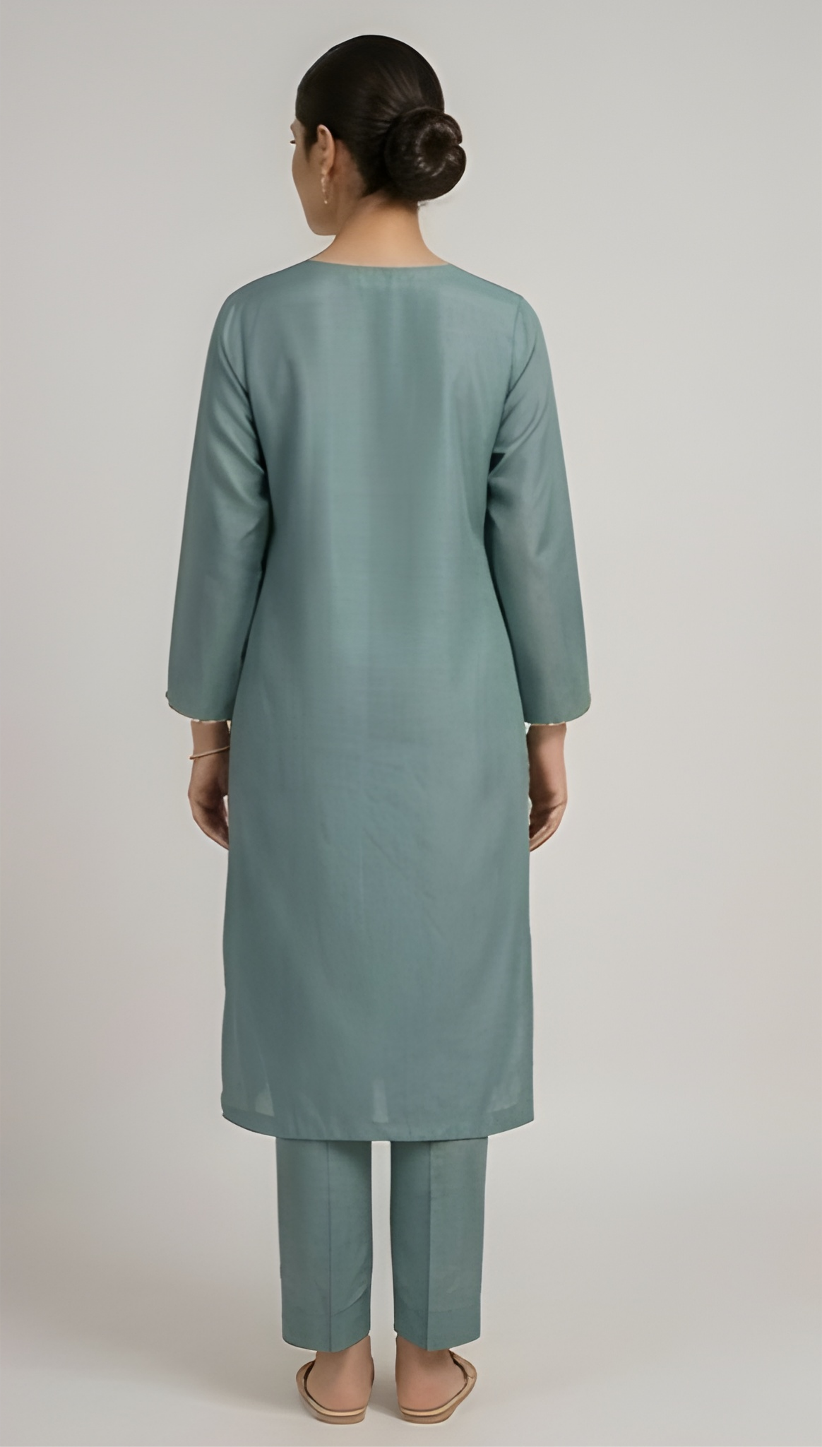 Gota & Zardozi Embroidered Dusty Teal Shimmer Three-Piece Suit