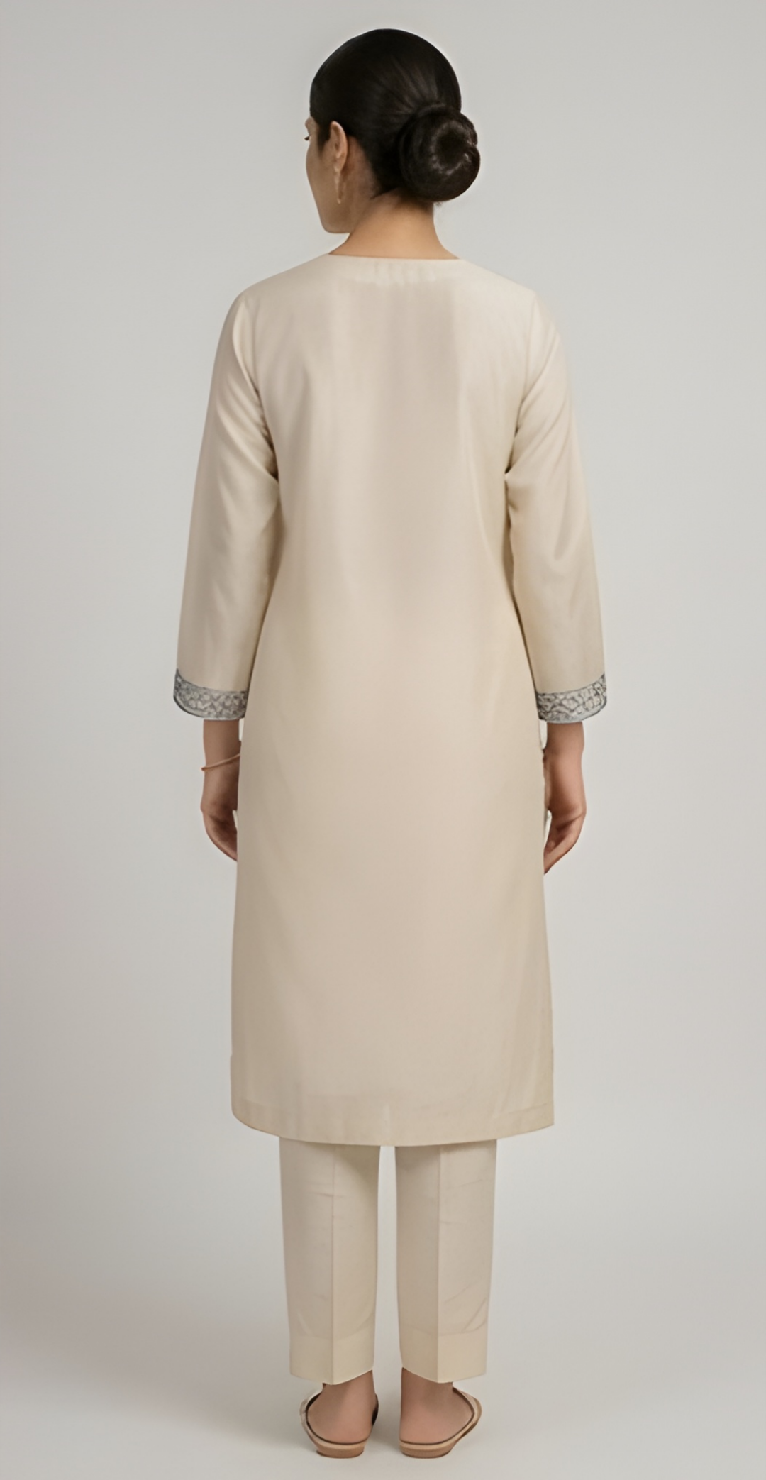 Slate Blue Embroidered Ivory Mul Chanderi Three-Piece Suit