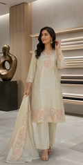 Pastel Circular Embroidered Mint Shimmer Three-Piece Suit