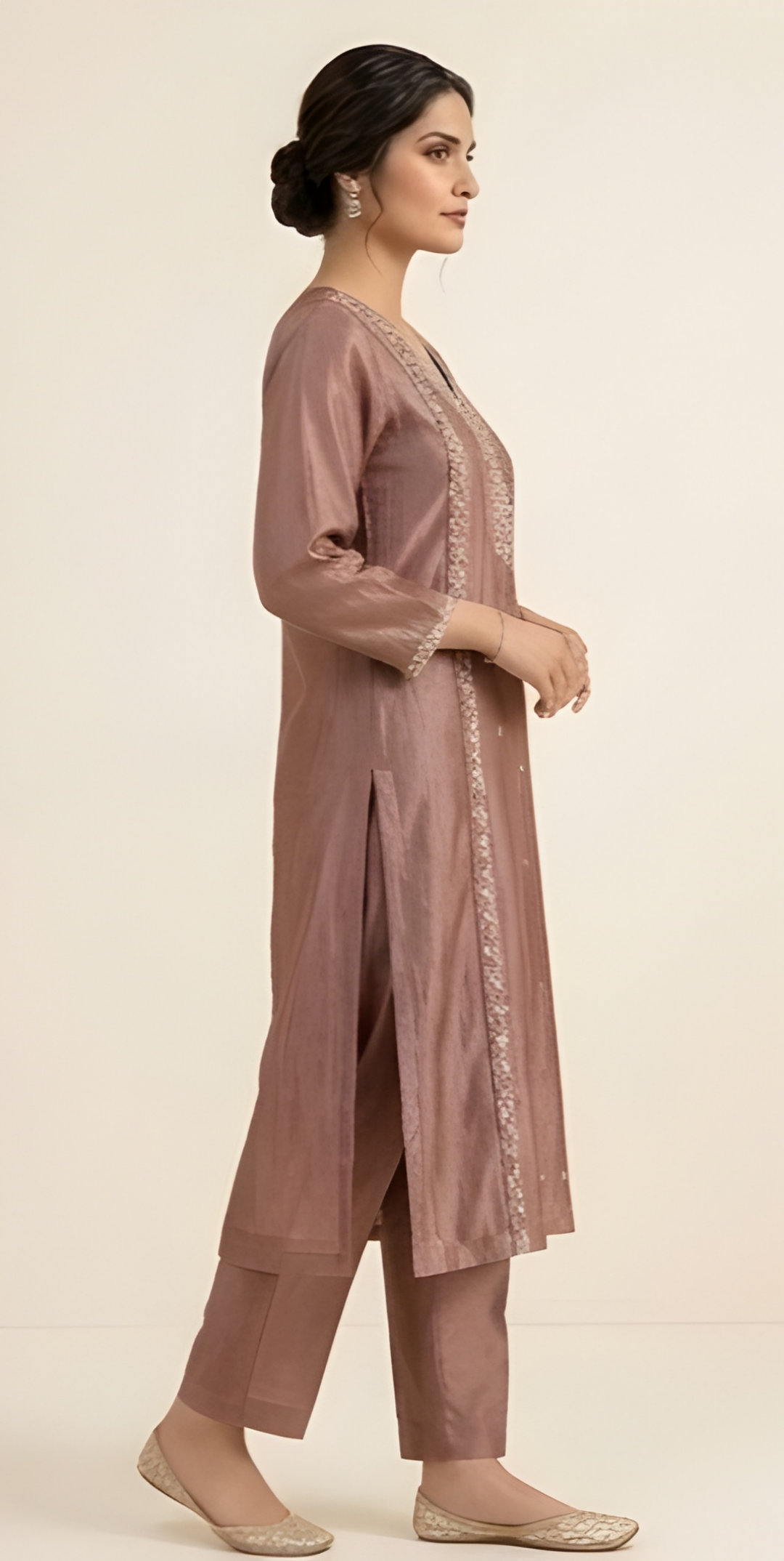 Luxe Salsa Sheen Embroidered Mauve Rose Three-Piece Suit