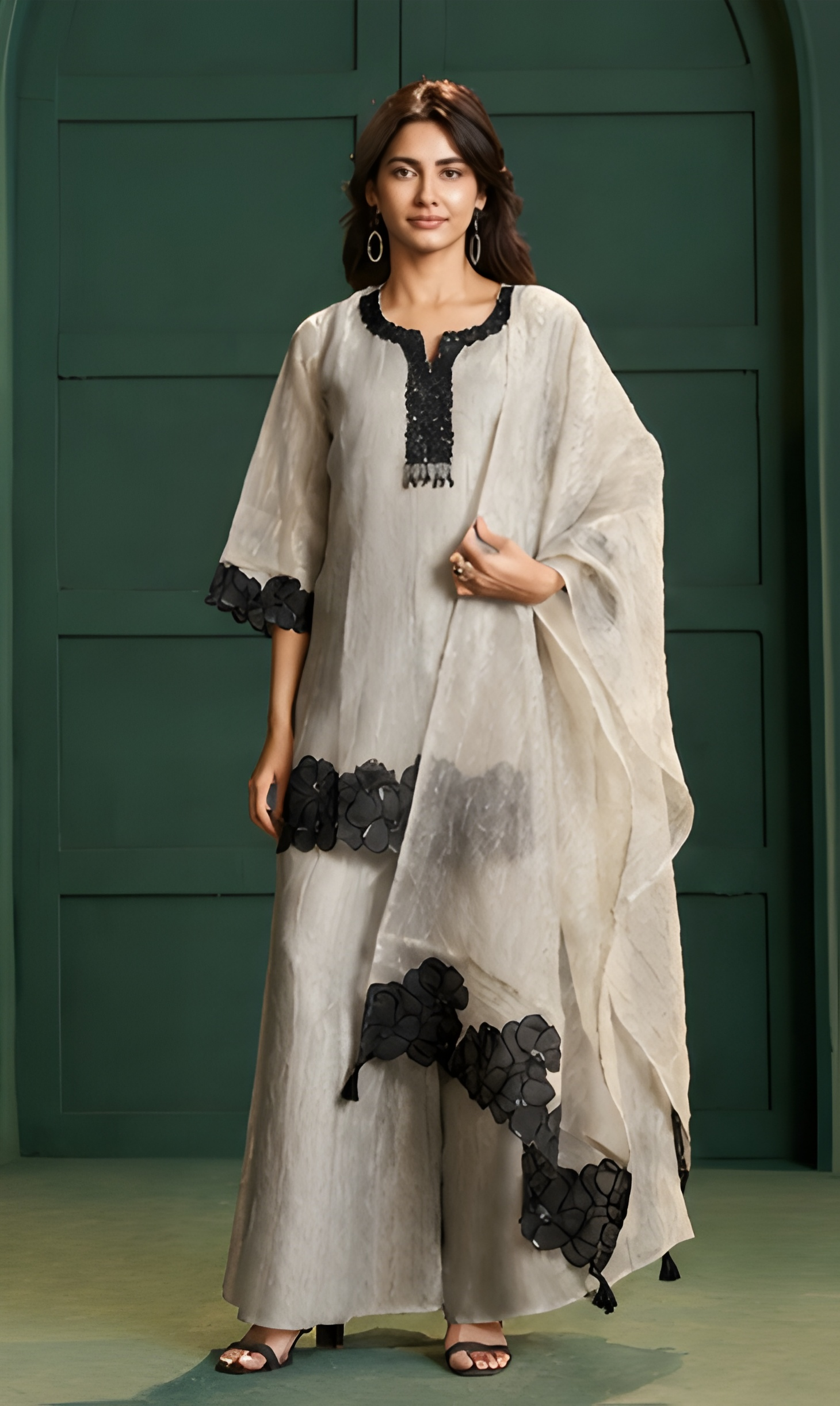 Luxe Salsa Fabric Cutwork Appliqué Three-Piece Suit