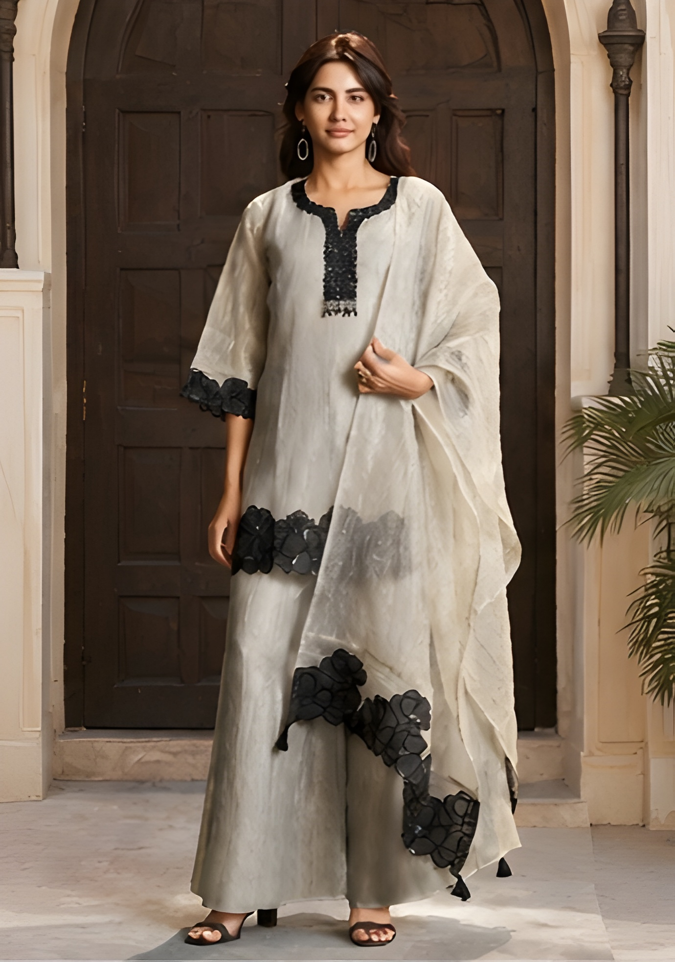 Luxe Salsa Fabric Cutwork Appliqué Three-Piece Suit
