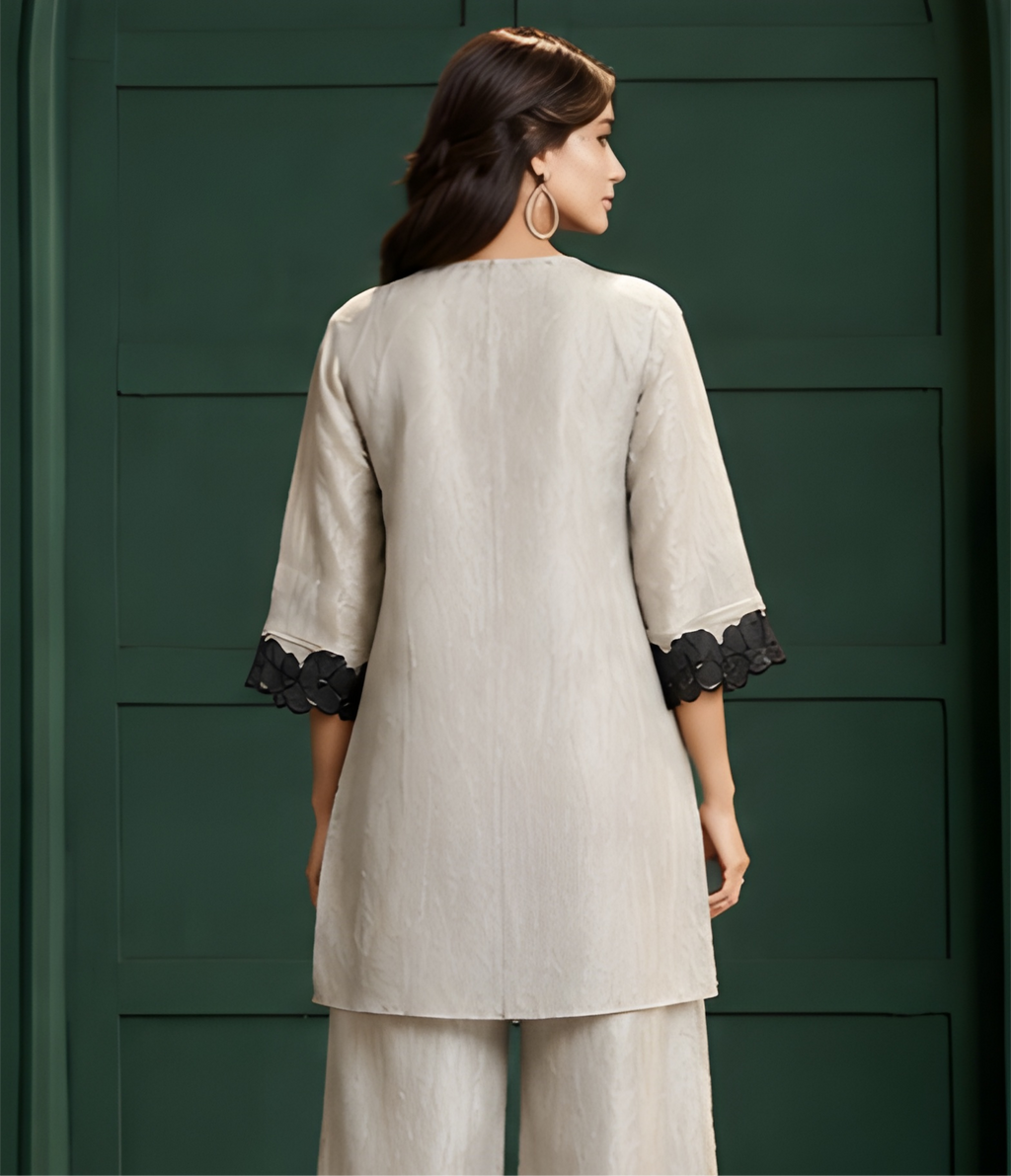 Luxe Salsa Fabric Cutwork Appliqué Three-Piece Suit