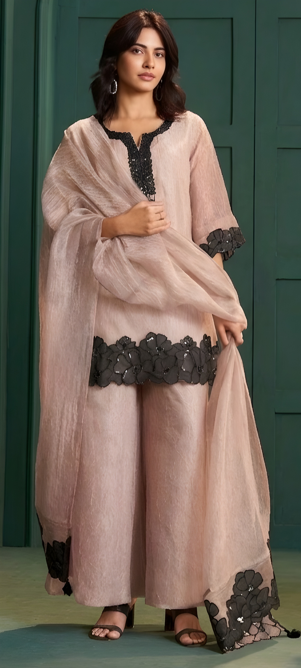 Luxe Salsa Fabric Cutwork Appliqué Three-Piece Suit