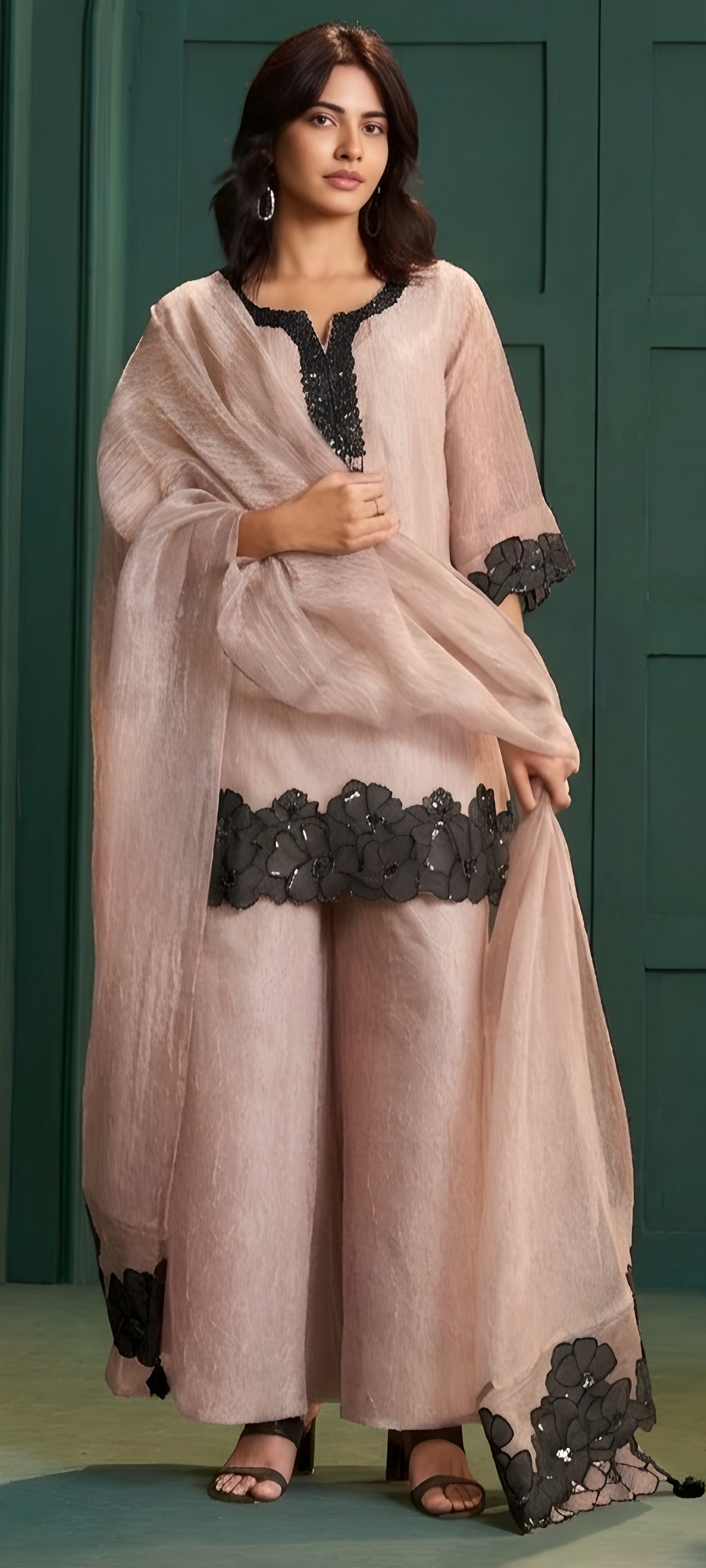 Luxe Salsa Fabric Cutwork Appliqué Three-Piece Suit