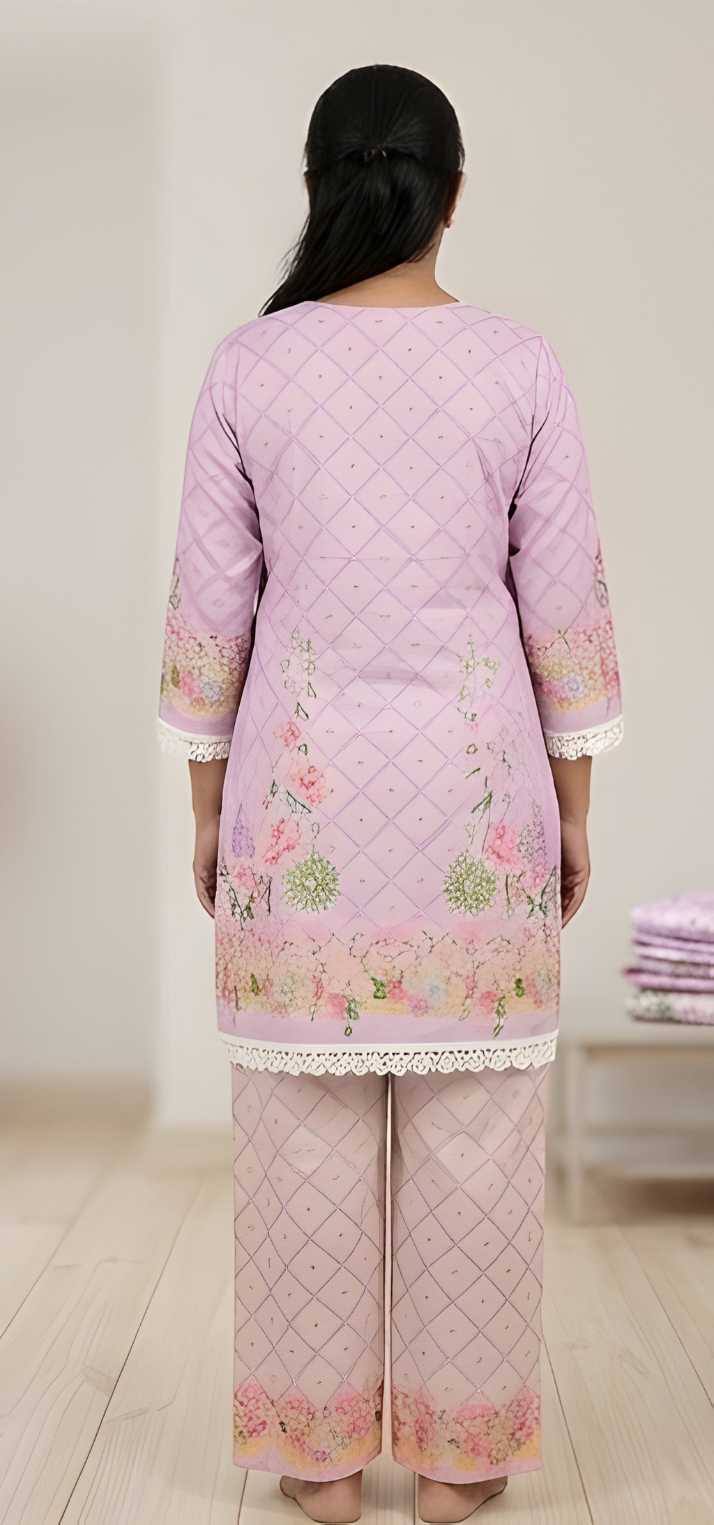 Floral Printed Pure Cotton Tunic & Straight Pants Two-Piece Set