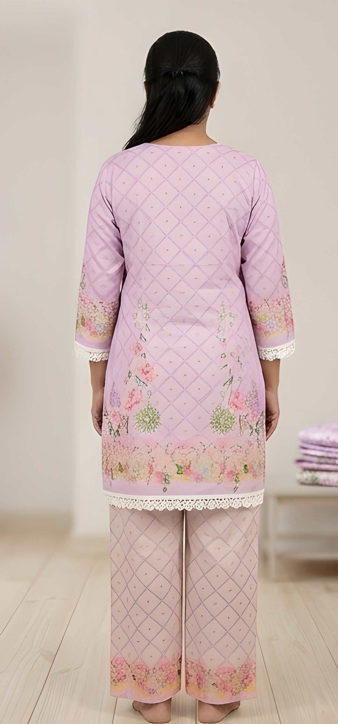 Floral Printed Pure Cotton Tunic & Straight Pants Two-Piece Set