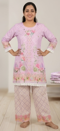 Floral Printed Pure Cotton Tunic & Straight Pants Two-Piece Set