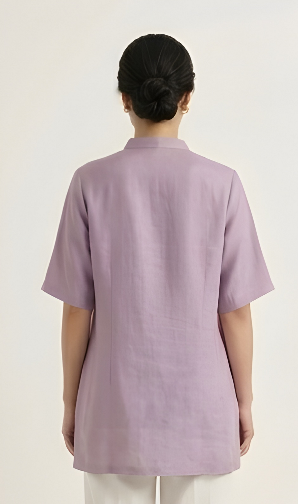 Floral Embroidered Mandarin Collar Imported Lavender Tunic Shirt