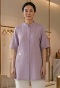 Floral Embroidered Mandarin Collar Imported Lavender Tunic Shirt