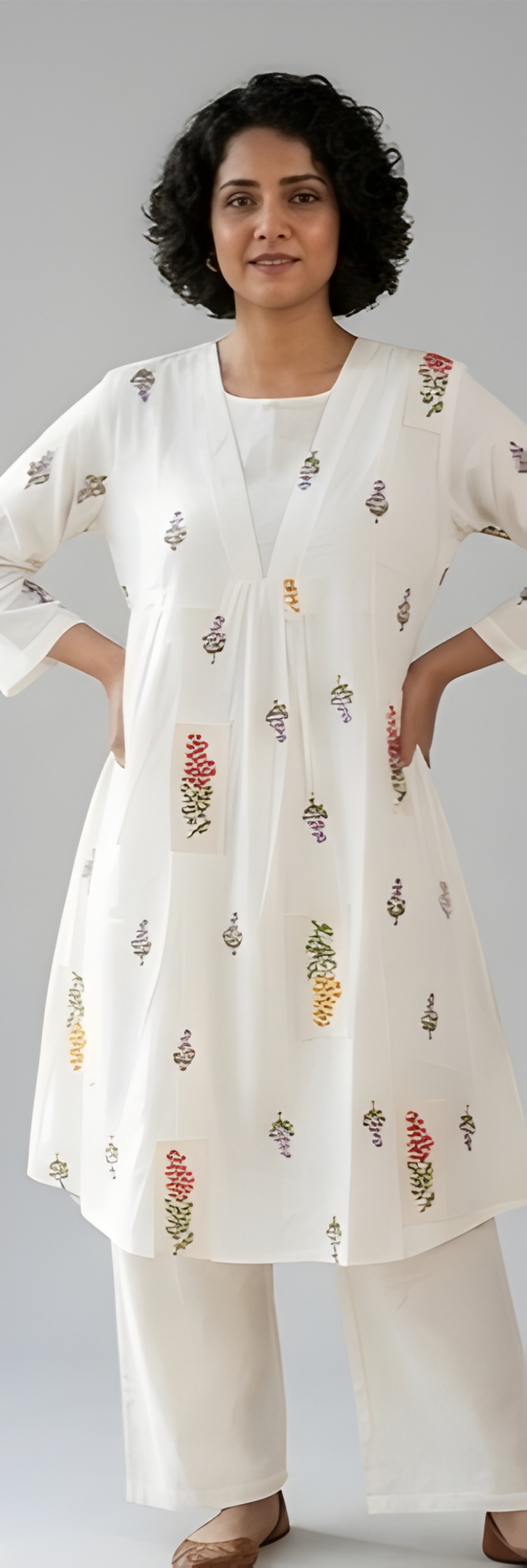 Embroidered Mul Chanderi Tunic & Wide-Leg Co-Ord Set