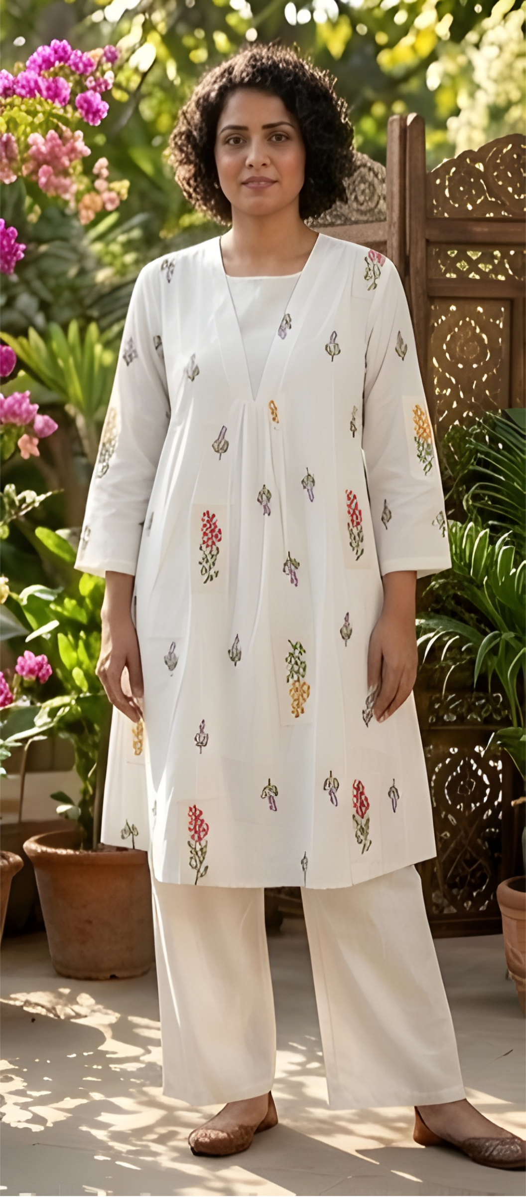 Embroidered Mul Chanderi Tunic & Wide-Leg Co-Ord Set