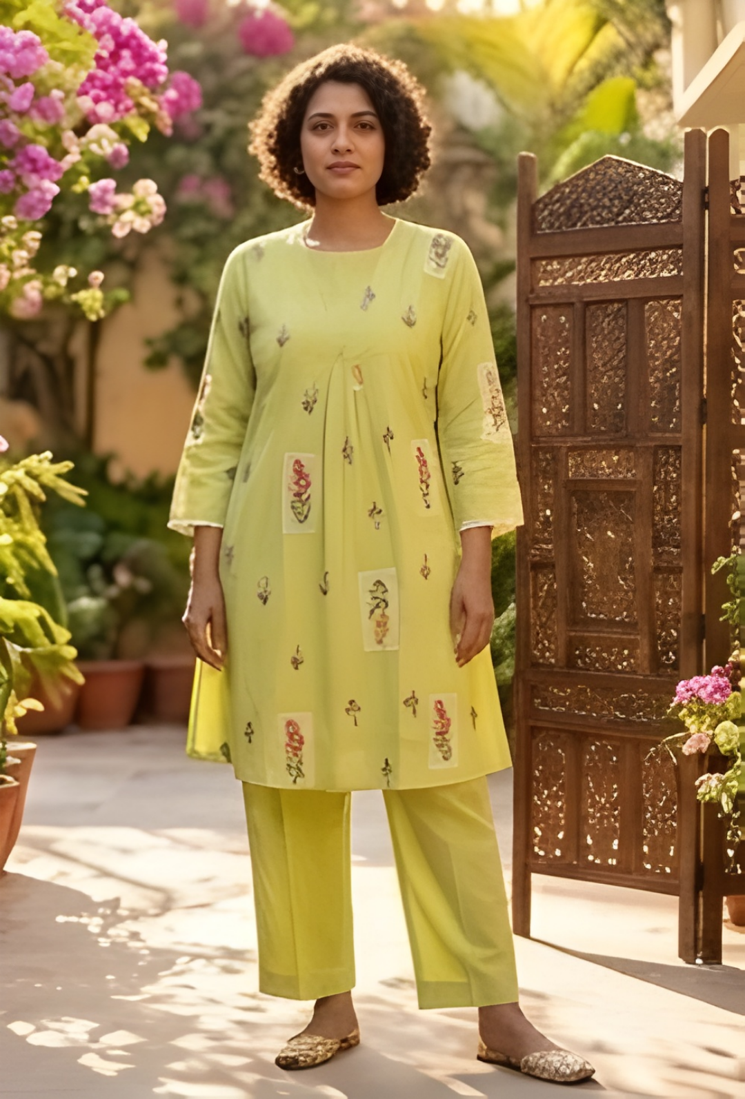Embroidered Mul Chanderi Tunic & Wide-Leg Co-Ord Set