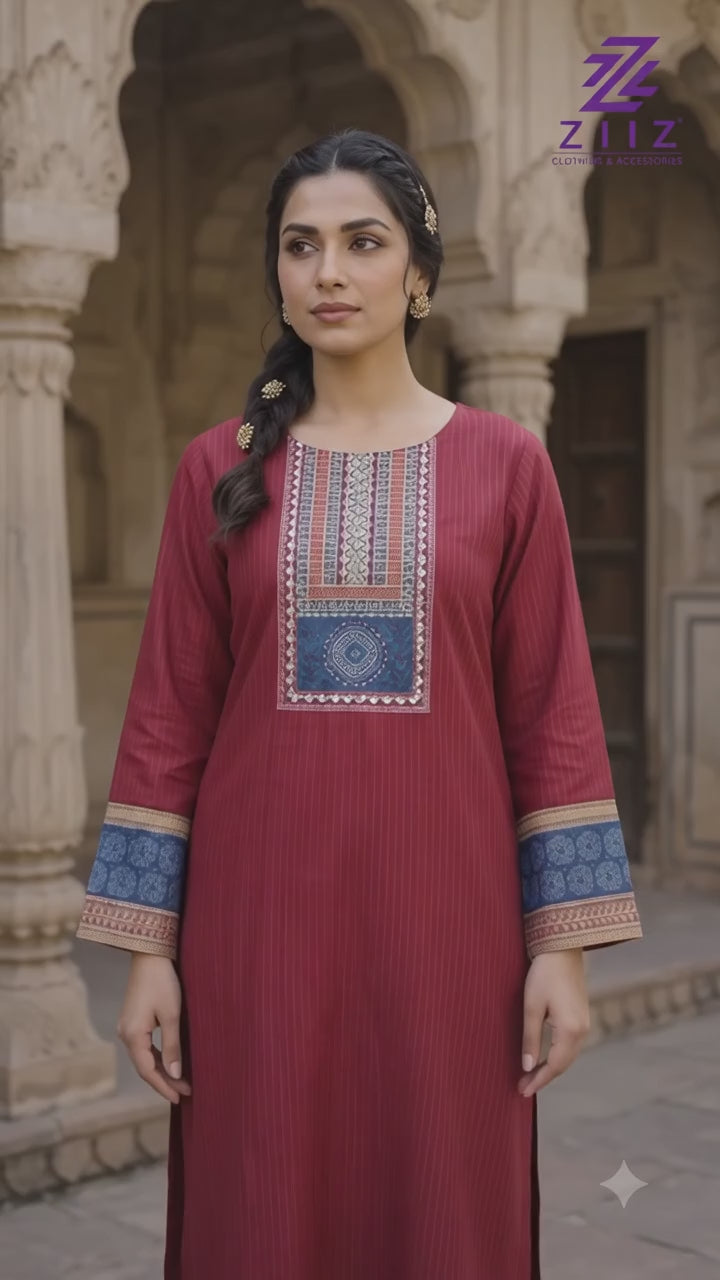 Schiffli and berlin Patch Kurta Set