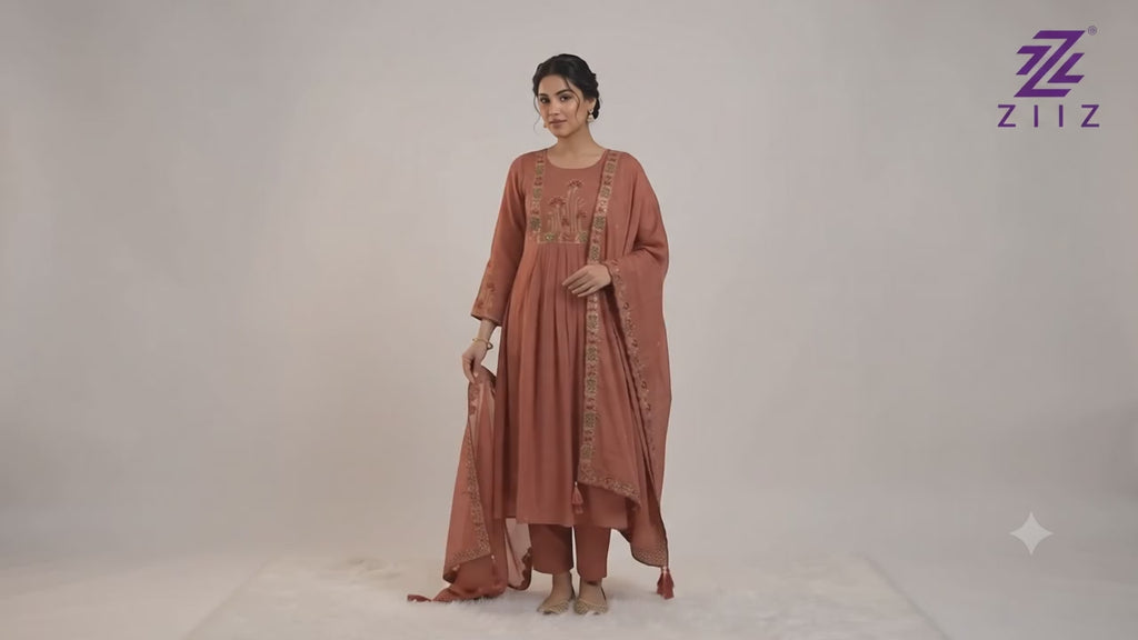 Mul Chanderi kurta set (Peach color)