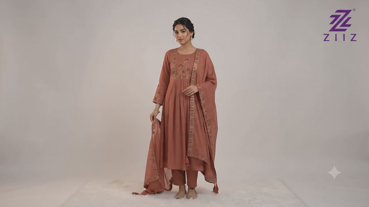 Mul Chanderi kurta set (Peach color)